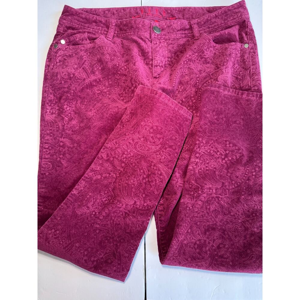 Elle Corduroy Pants Womens 14R Pink Paisley Stretch Straight Leg Mid Rise Casual